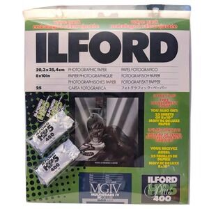 Ilford Photographic Paper 8x10 25 Sheets Pearl AND 2 Rolls HP5 Plus 400 B&W Film